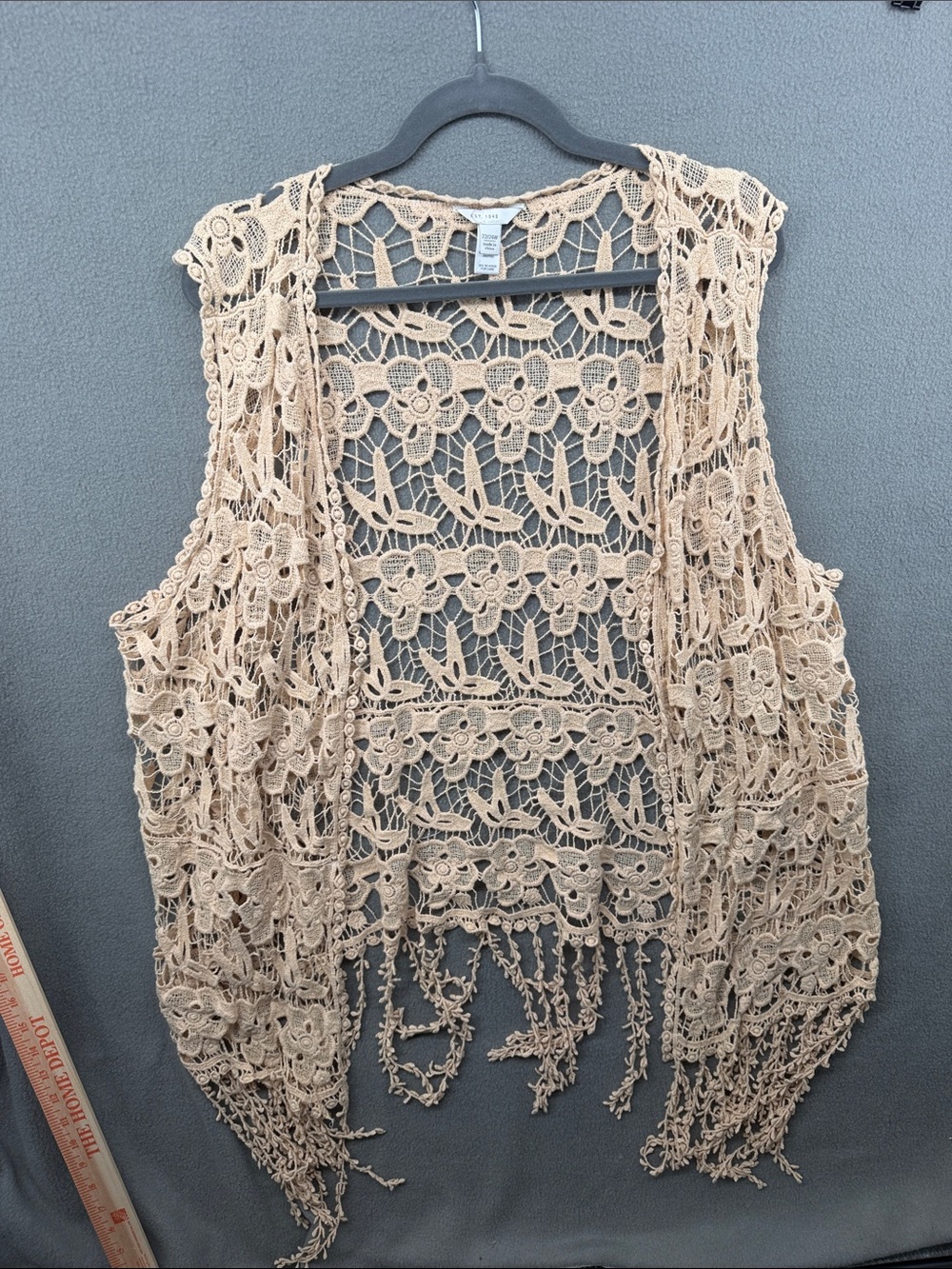 Crochet Fringe Open Vest - Beige A39